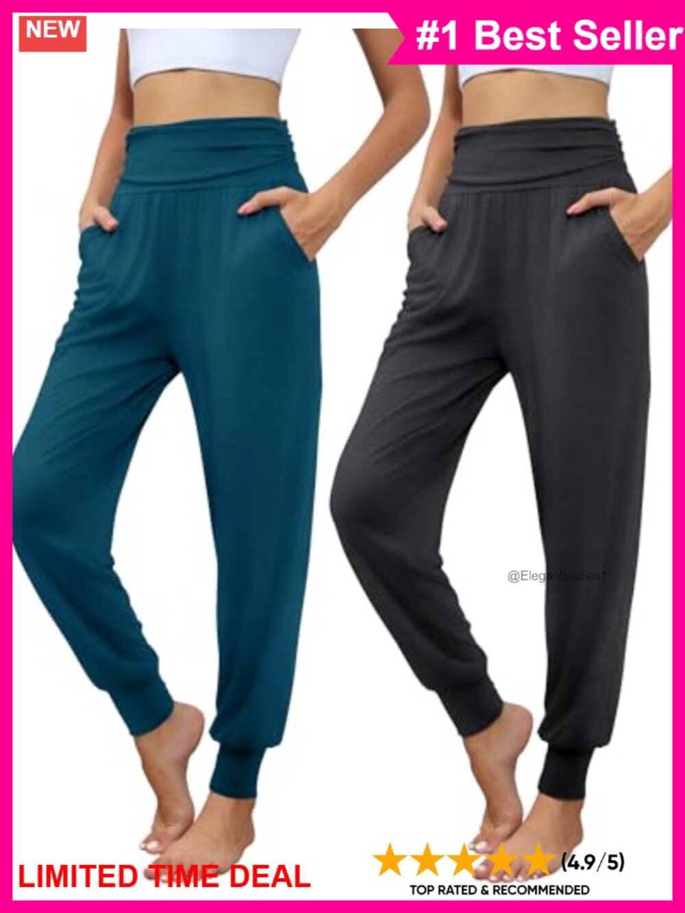 2 Pack Yoga Sweatpants Joggers High Waist Tapered Leg Pockets